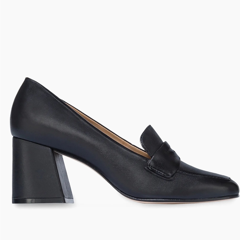 Bernardo Black Leather Loafers with Block Heel